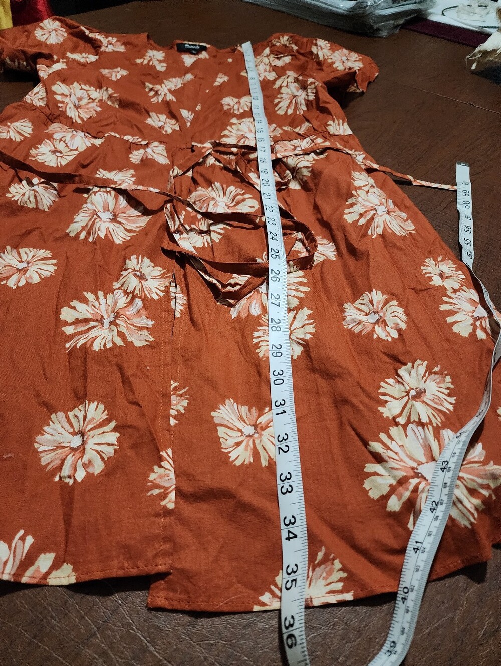 Madewell Rust Wrap Dress with Cream Floral Print - Picture 3 of 8